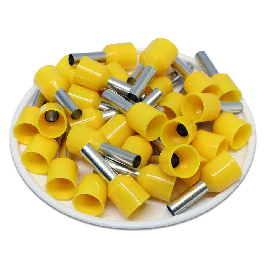 SC60012D - 10 AWG Insulated Wire Ferrules, 12mm Pin, Yellow, XXL Collar, Short Circuit Protection, 100 Pieces