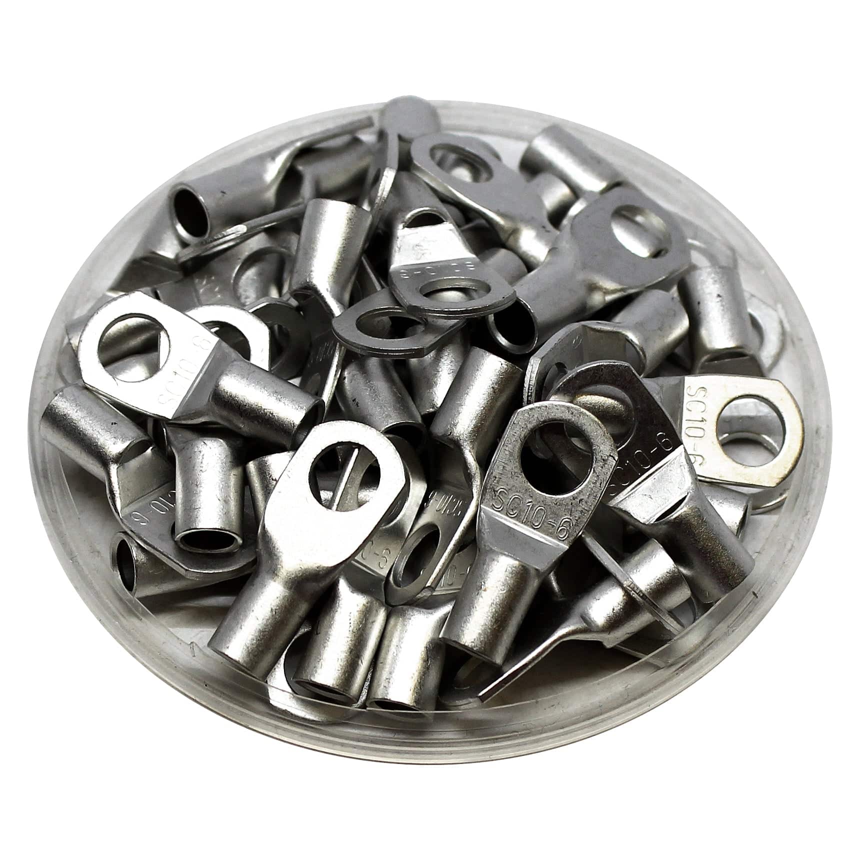 SCH106 - 8 AWG Non Insulated Tubular Ring Lugs, 1/4" Stud, 50 Pieces