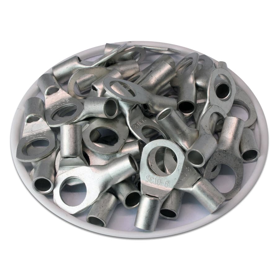 SCH108 - 8 AWG Non Insulated Tubular Ring Lugs, 5/16" Stud, 50 Pieces