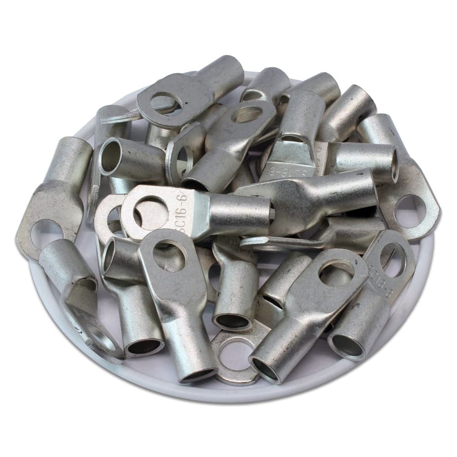 SCH166 - 6 AWG Non Insulated Tubular Ring Lugs, 1/4" Stud, 50 Pieces