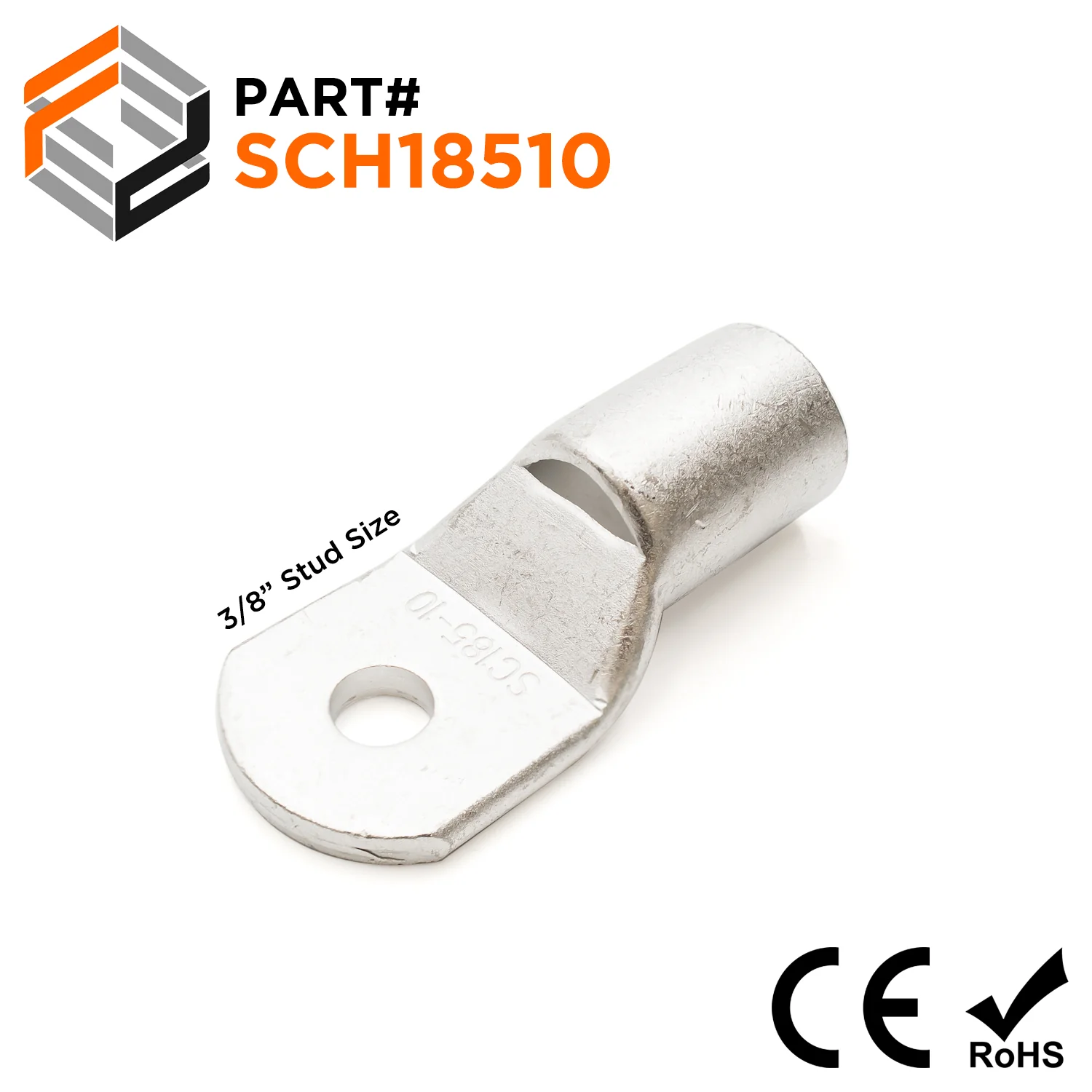 SCH18510 -300/350 MCM Non Insulated Tubular Ring Lugs, 3/8" Stud, 5 Pieces