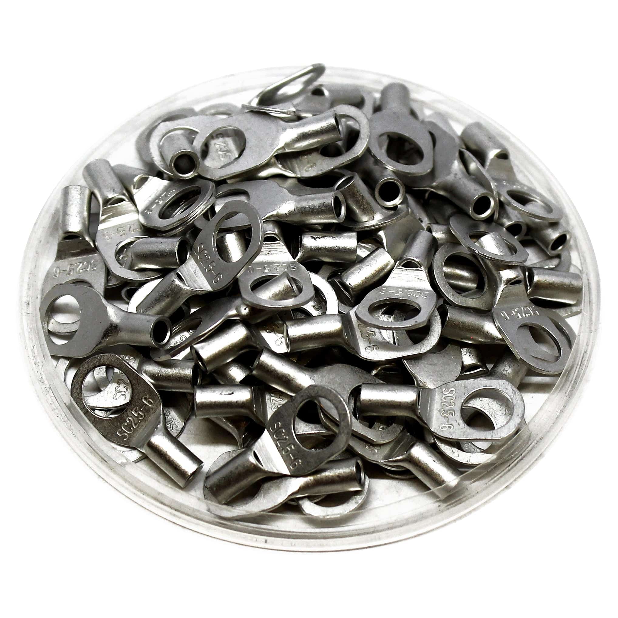 SCH25-4 - 14 AWG Non Insulated Tubular Ring Lugs, #8 Stud, 100 Pieces