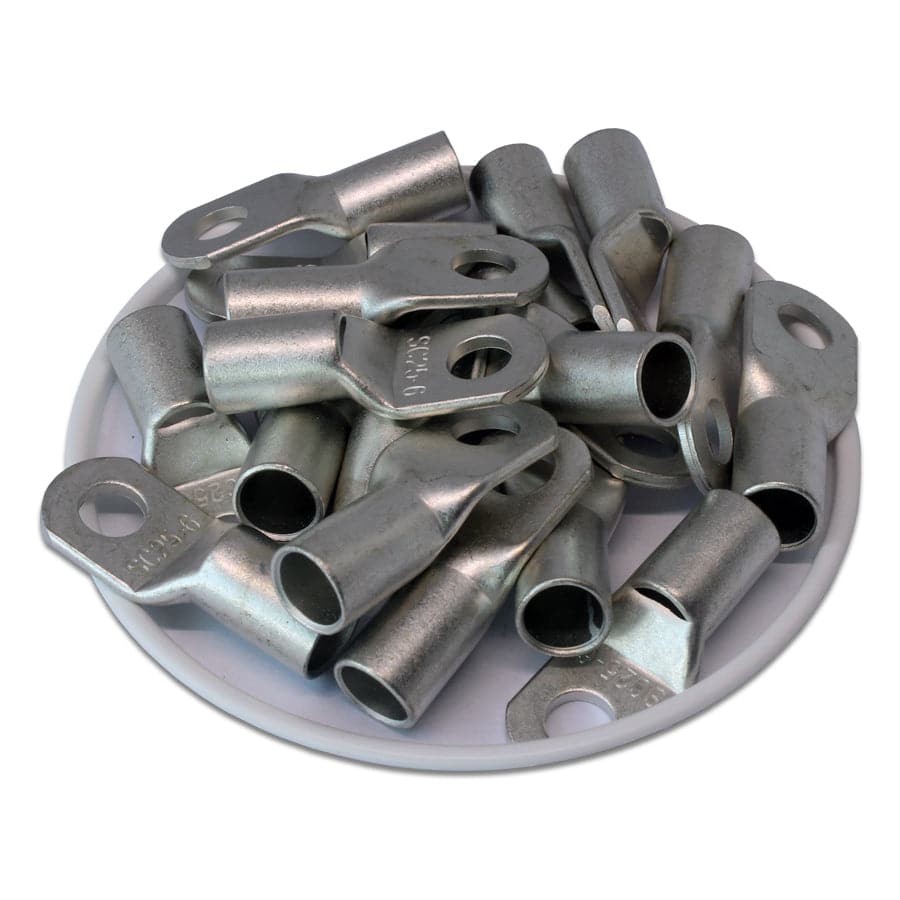 SCH256 - 4 AWG Non Insulated Tubular Ring Lugs, 1/4" Stud, 25 Pieces