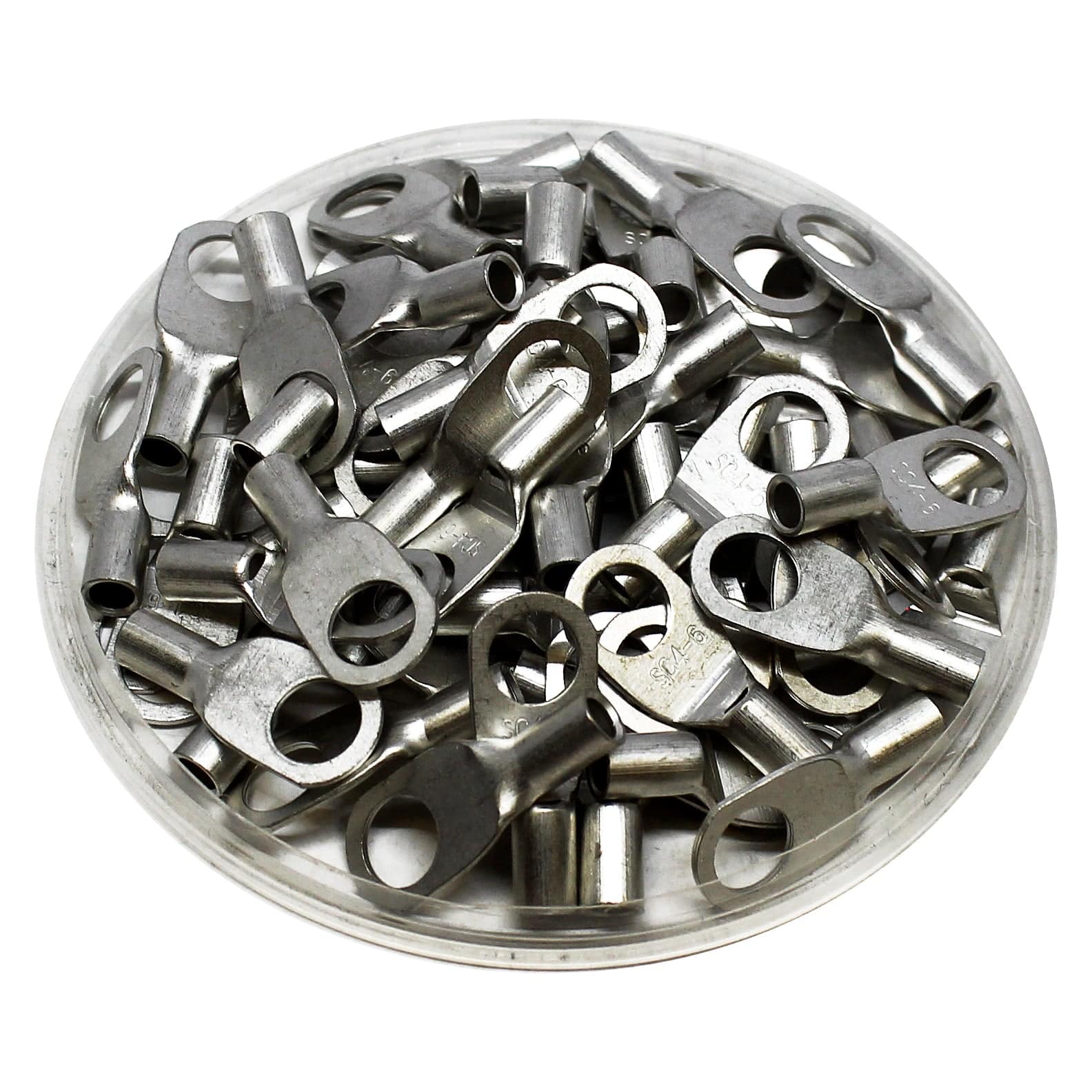 SCH46 - 12 AWG Non Insulated Tubular Ring Lugs, 1/4" Stud, 100 Pieces