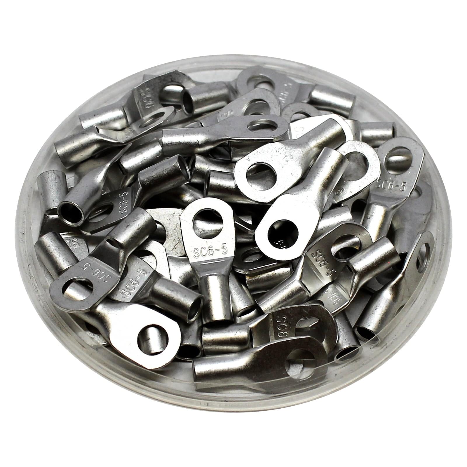 SCH66 - 10 AWG Non Insulated Tubular Ring Lugs. 1/4" Stud, 50 Pieces