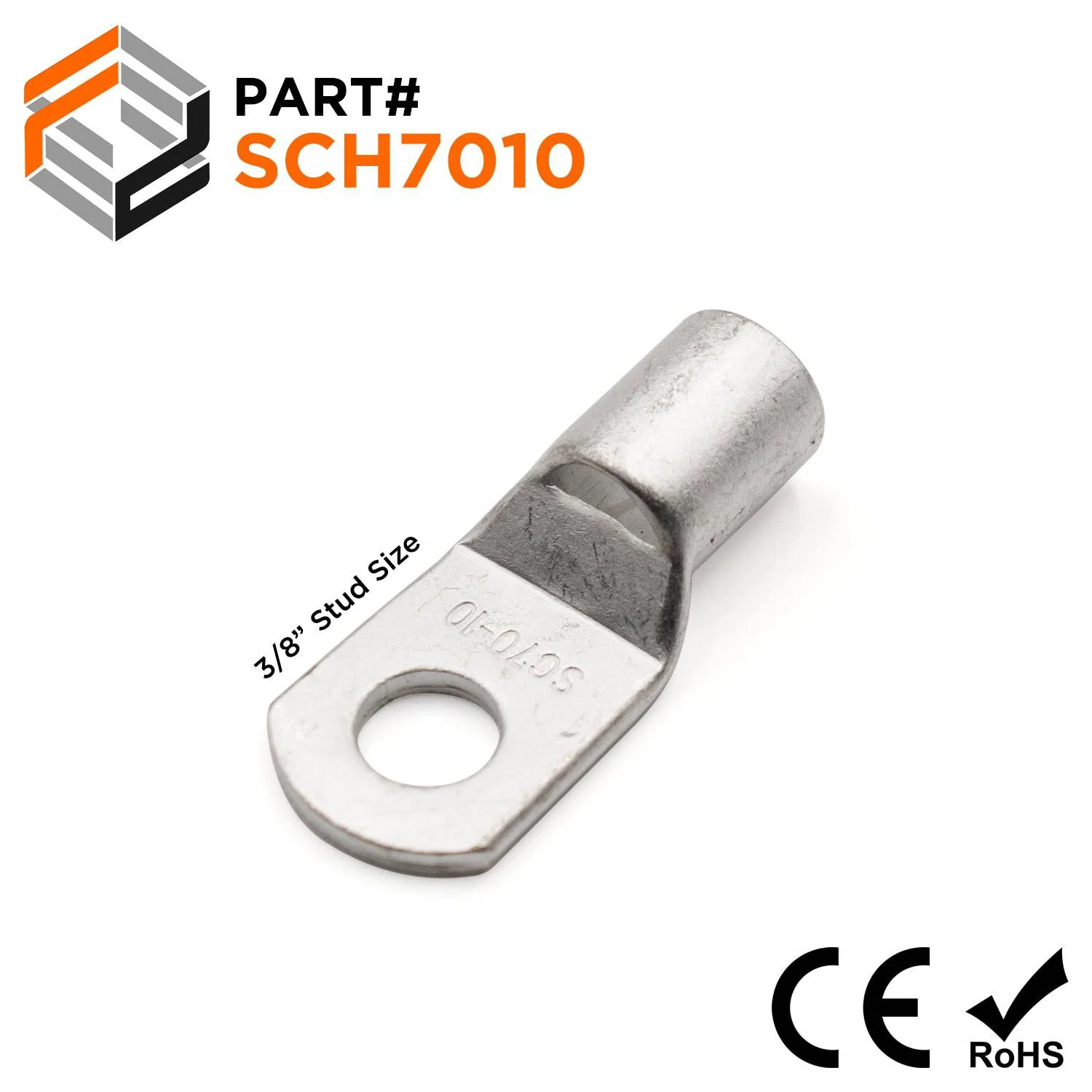 SCH7010 - 2/O AWG Non Insulated Tubular Ring Lugs, 3/8" Stud, 10 Pieces