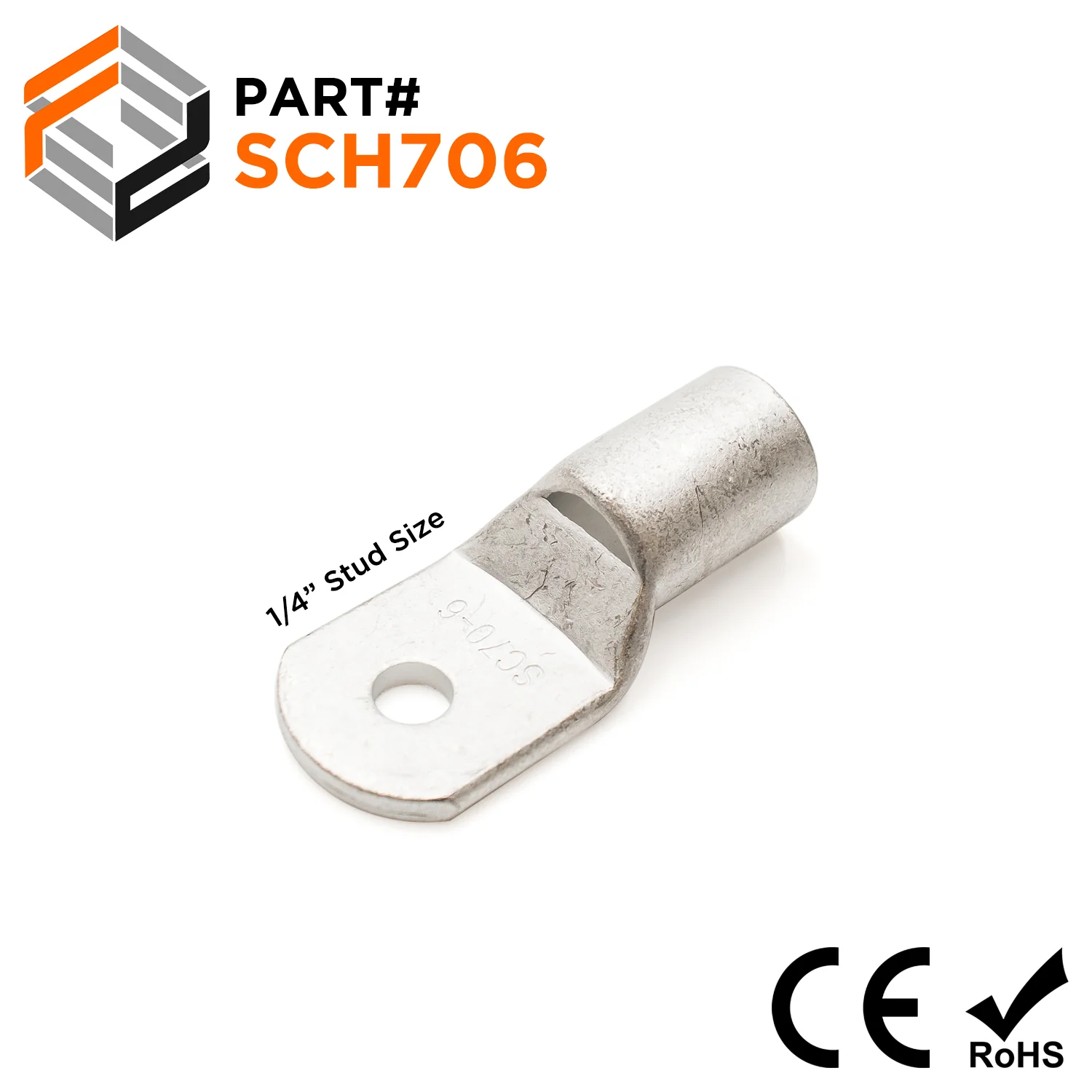 SCH706 - 2/O AWG Non Insulated Tubular Ring Lugs, 1/4" Stud, 10 Pieces