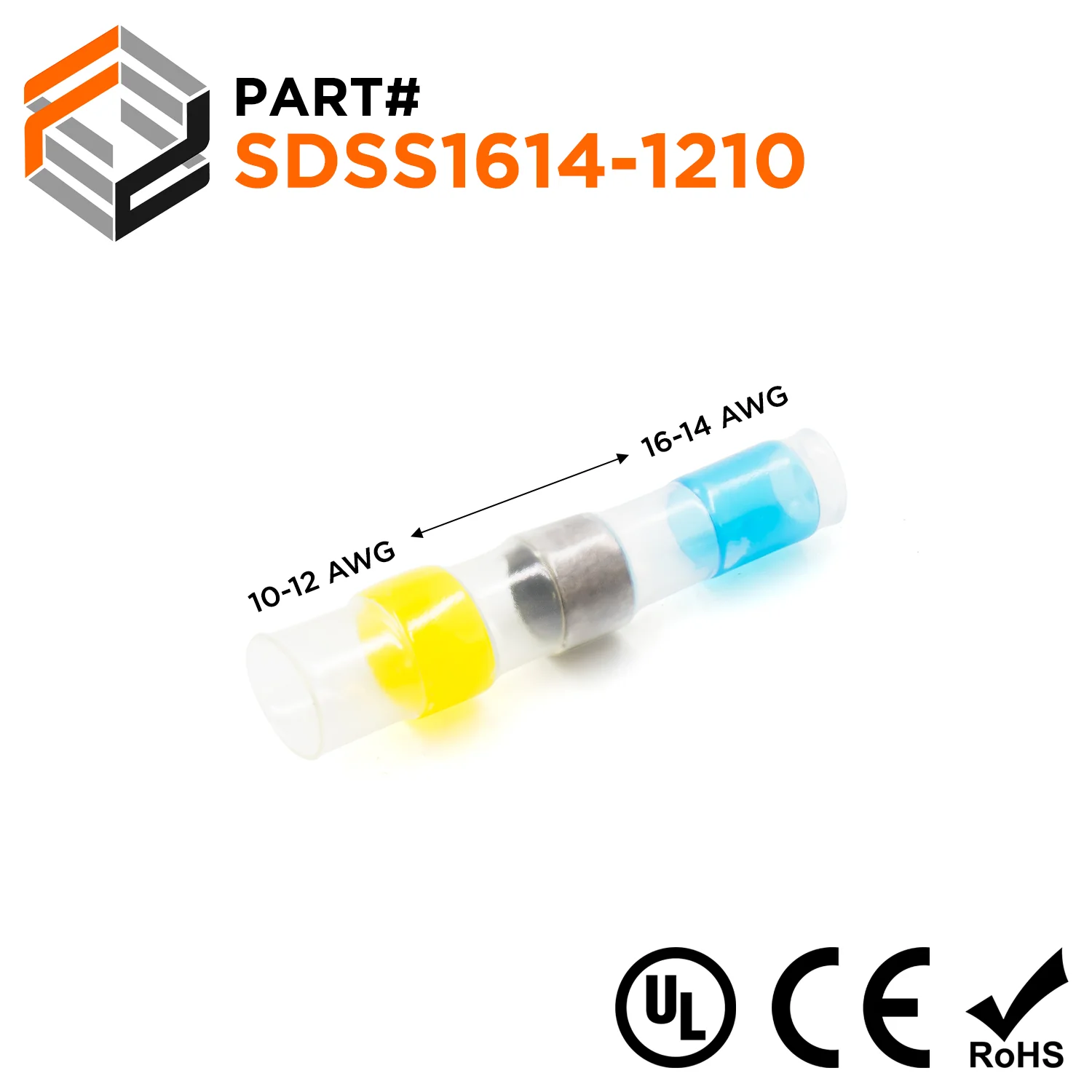 SDSS1614-1210 - 16-14 to 12-10 AWG Heat Shrinkable Step-Down Solder Sleeve, Blue/Yellow, 25 Pieces