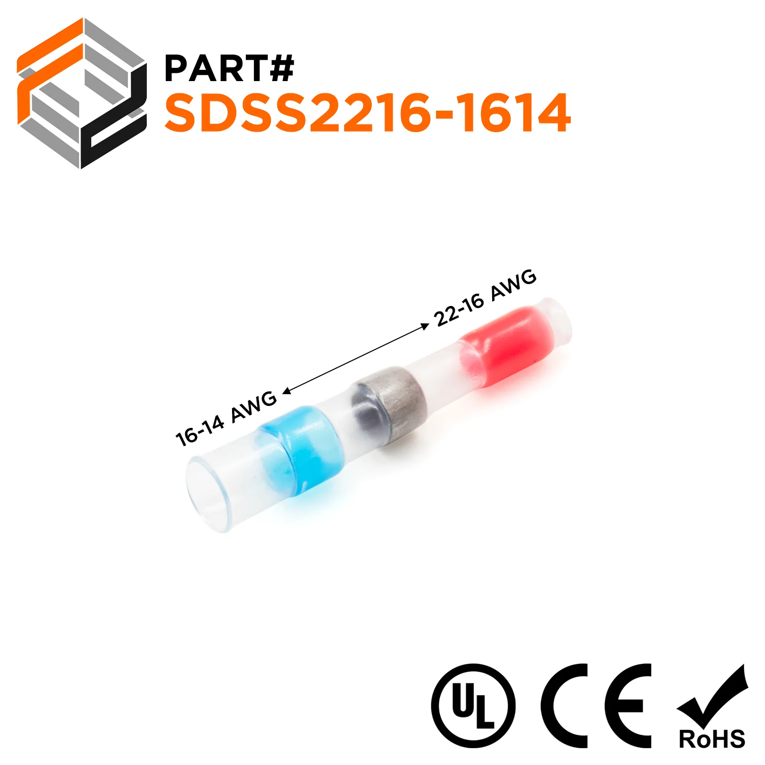 SDSS2216-1614 - 22-16 to 16-14 AWG Heat Shrinkable Step-Down Solder Sleeve, Red/Blue, 25 Pieces