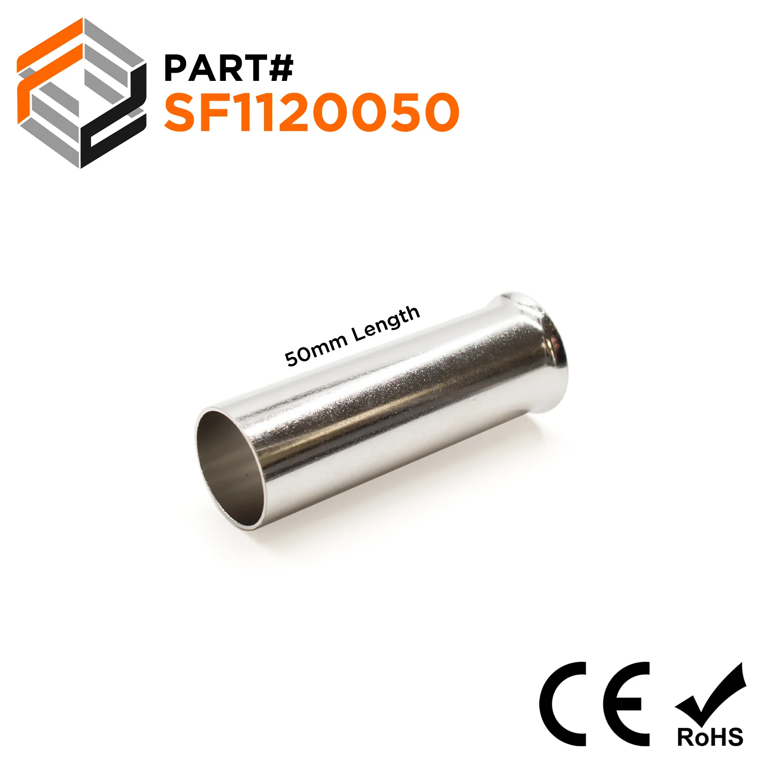 SF1120050 - 4/0 AWG (Small Diameter) Non Insulated Wire Ferrules, 50mm Pin, 25 Pieces