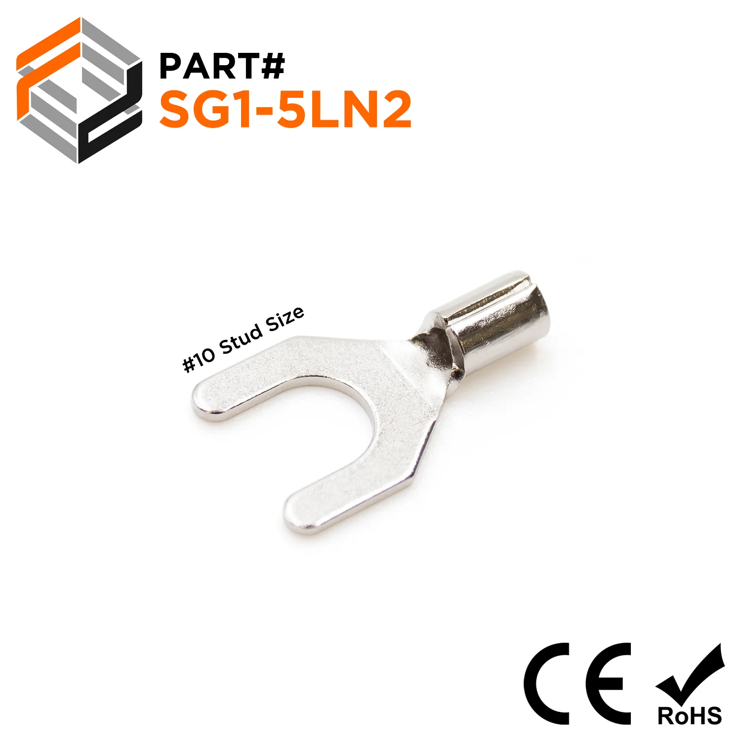 SG1-5LN2 - 22 to 16 AWG High Temperature Spade Terminals, 10# Stud, Steel, 900°F, 100 Pieces