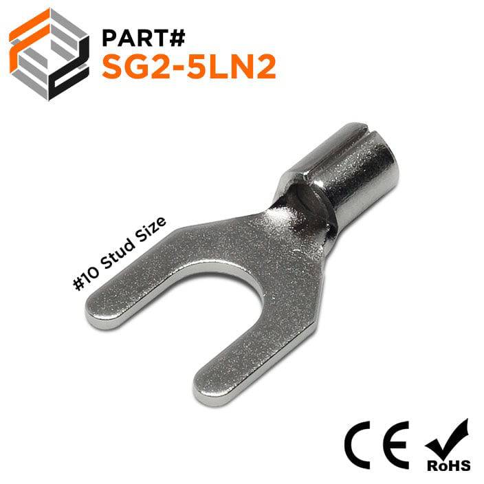 SG2-5LN2 - 16 to 14 AWG High Temperature Spade Terminals, 10# Stud, Steel, 900°F, 100 Pieces