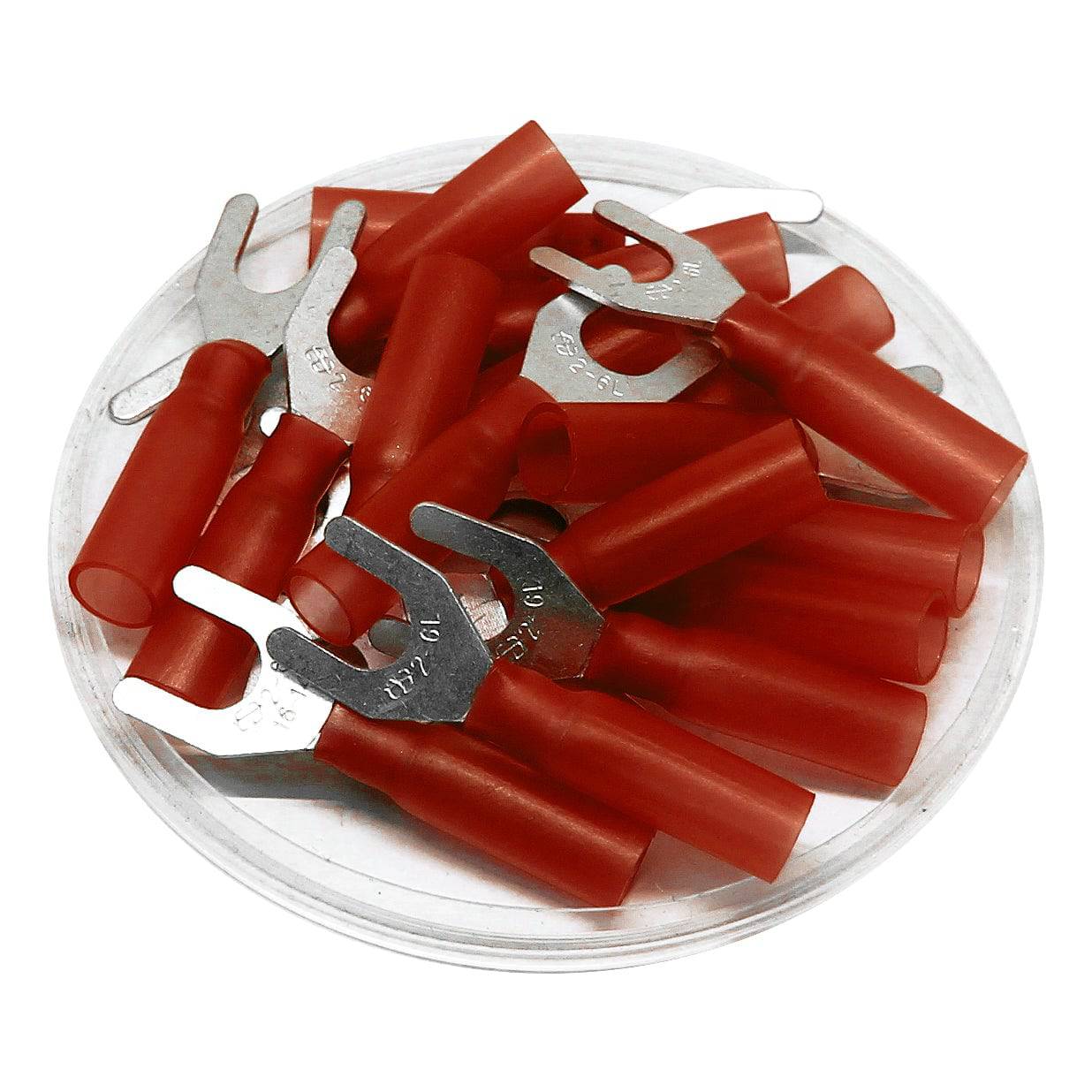 22 to 16 AWG Heat Shrink Spade Terminals, 1/4" Stud, Polyethylene, 25 Pieces - SHTL1-6