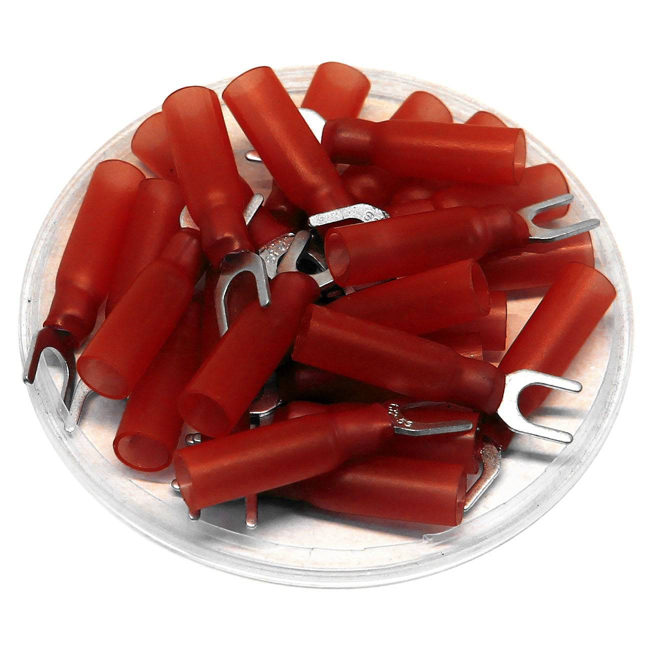 22 to 16 AWG Heat Shrink Spade Terminals, 1/4" Stud, Polyethylene, 25 Pieces - SHTS1-6