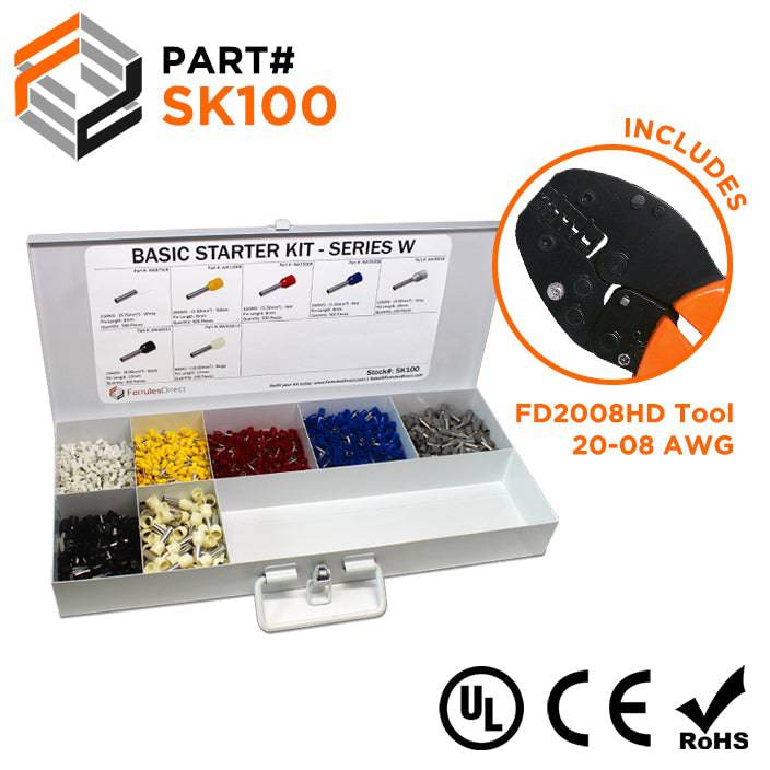 SK100 - 20 to 8 AWG Wire Ferrules Basic Kit + FD2008HD Tool, 2,450-Pieces, Series W, 1 Kit