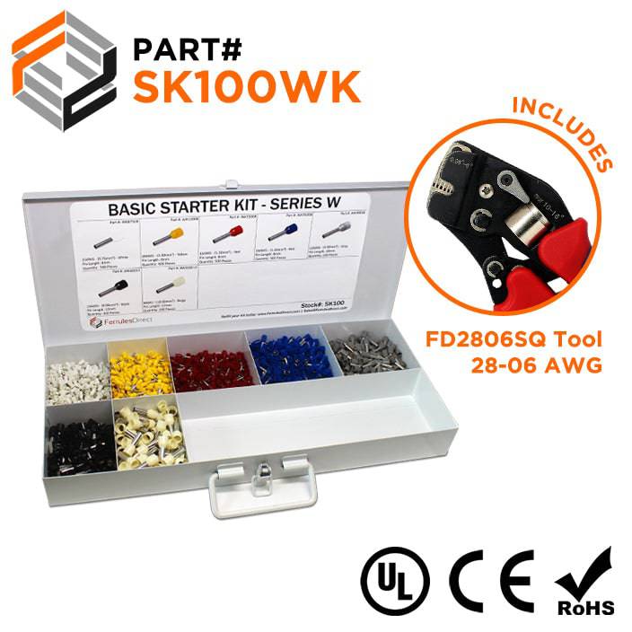 SK100WK - 20 to 8 AWG Wire Ferrules Basic Kit + FD2806SQ Tool, 2,450-Pieces, Series W, 1 Kit