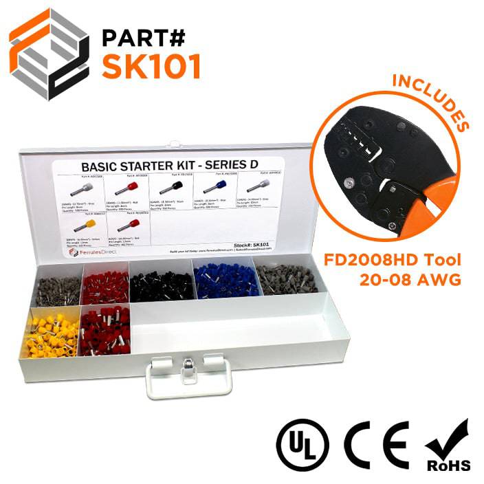 SK101 - 20 to 8 AWG Wire Ferrules Basic Kit + FD2008HD Tool, 2,450-Pieces, Series D, 1 Kit