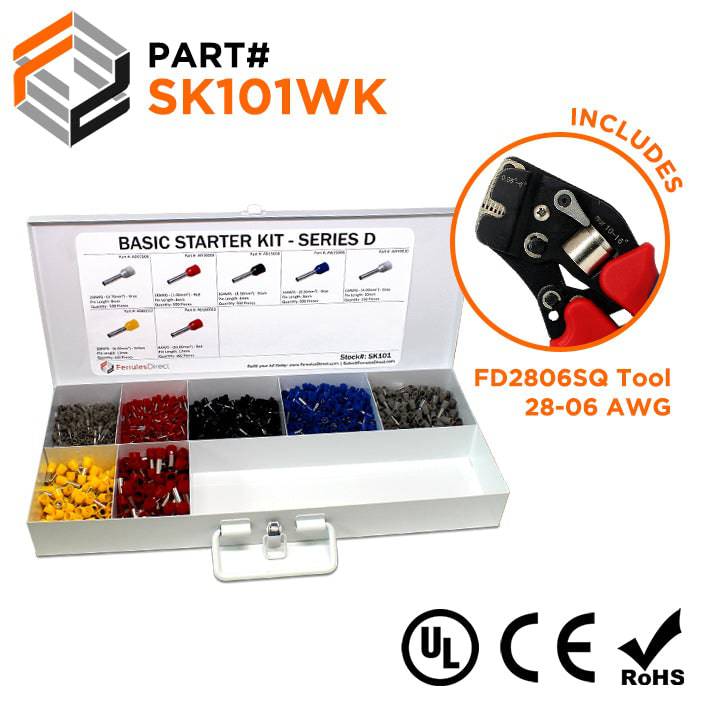 SK101WK - 20 to 8 AWG Wire Ferrules Basic Kit + FD2806SQ Tool, 2,450-Pieces, Series D, 1 Kit