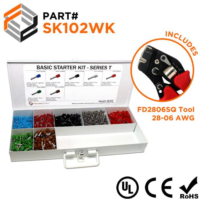 SK102WK - 20 to 8 AWG Wire Ferrules Basic Kit + FD2806SQ Tool, 2,450-Pieces, Series T, 1 Kit