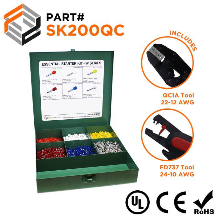 SK200QC - 22 to 12 AWG Wire Ferrules Essential Kit + QC1A & FD737 Tools, 5,000-Pieces, Series W, 1 Kit