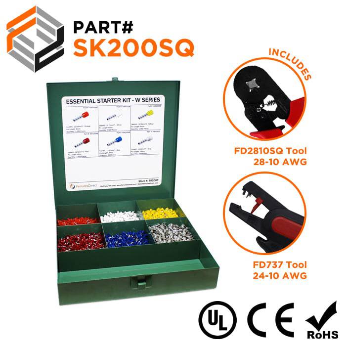 SK200SQ - 22 to 12 AWG Wire Ferrules Essential Kit + FD2810SQ & FD737 Tools, 5,000-Pieces, Series W, 1 Kit