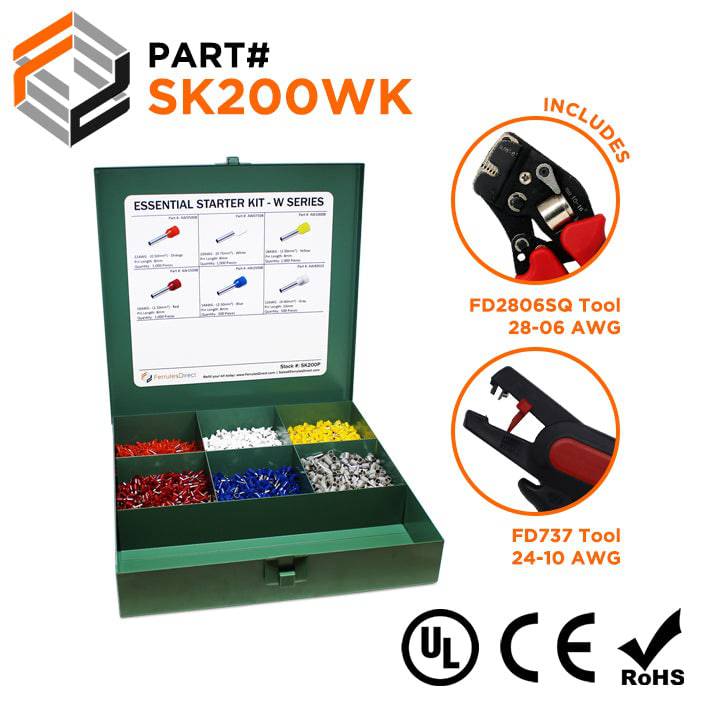 SK200WK - 22 to 12 AWG Wire Ferrules Essential Kit + FD2806SQ & FD737 Tools, 5,000-Pieces, Series W, 1 Kit