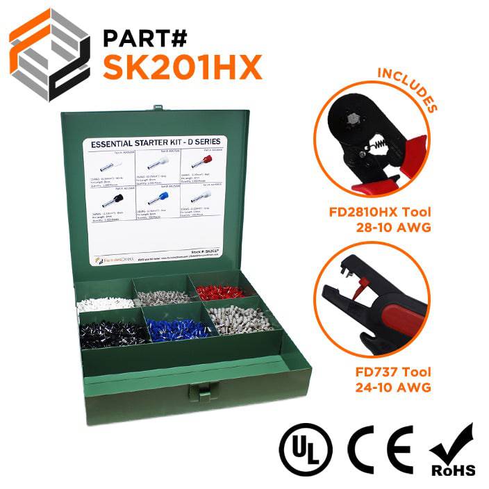SK201HX - 22 to 12 AWG Wire Ferrules Essential Kit + FD2810HX & FD737 Tools, 5,000-Pieces, Series D, 1 Kit