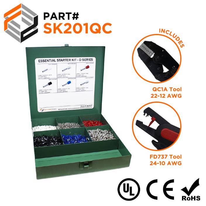 SK201QC - 22 to 12 AWG Wire Ferrules Essential Kit + QC1A & FD737 Tools, 5,000-Pieces, Series D, 1 Kit