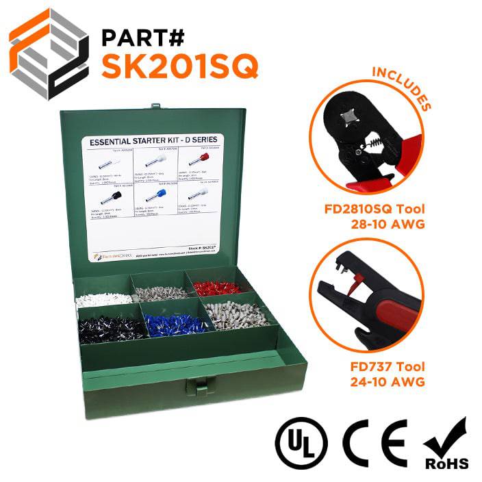 SK201SQ - 22 to 12 AWG Wire Ferrules Essential Kit + FD2810SQ & FD737 Tools, 5,000-Pieces, Series D, 1 Kit