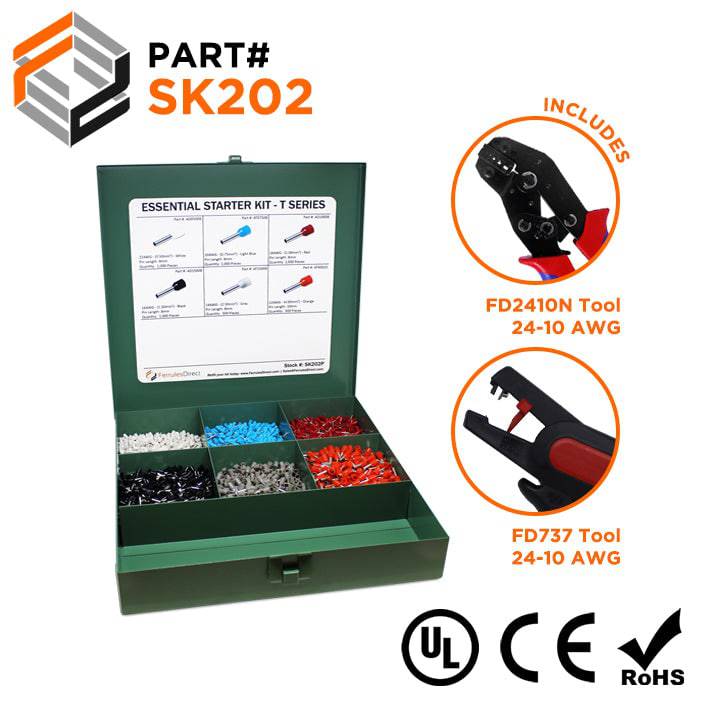 SK202 - 22 to 12 AWG Wire Ferrules Essential Kit + FD2410N & FD737 Tools, 5,000-Pieces, Series T, 1 Kit