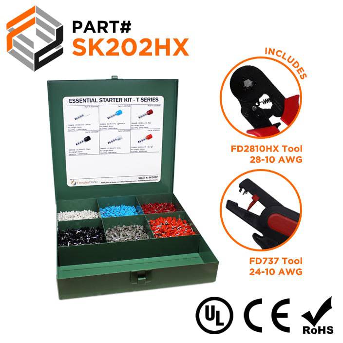 SK202HX - 22 to 12 AWG Wire Ferrules Essential Kit + FD2810HX & FD737 Tools, 5,000-Pieces, Series T, 1 Kit
