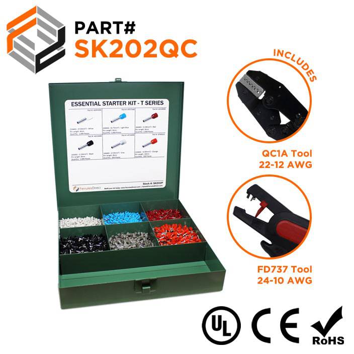 SK202QC - 22 to 12 AWG Wire Ferrules Essential Kit + QC1A & FD737 Tools, 5,000-Pieces, Series T, 1 Kit