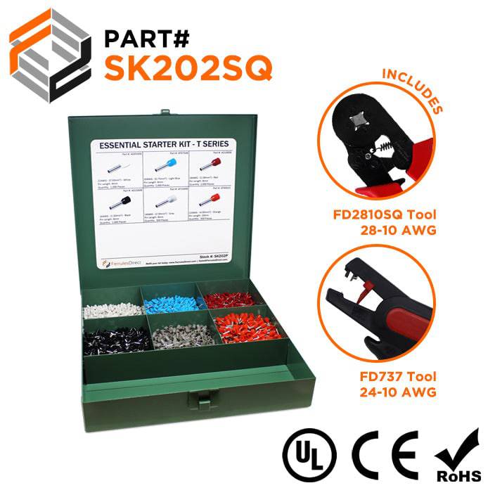 SK202SQ - 22 to 12 AWG Wire Ferrules Essential Kit + FD2810SQ & FD737 Tools, 5,000-Pieces, Series T, 1 Kit