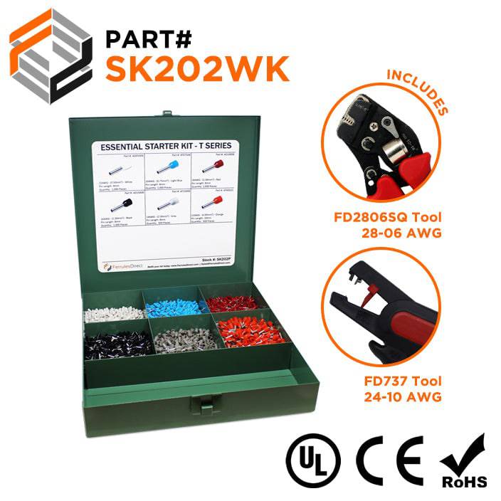SK202WK - 22 to 12 AWG Wire Ferrules Essential Kit + FD2806SQ & FD737 Tools, 5,000-Pieces, Series T, 1 Kit