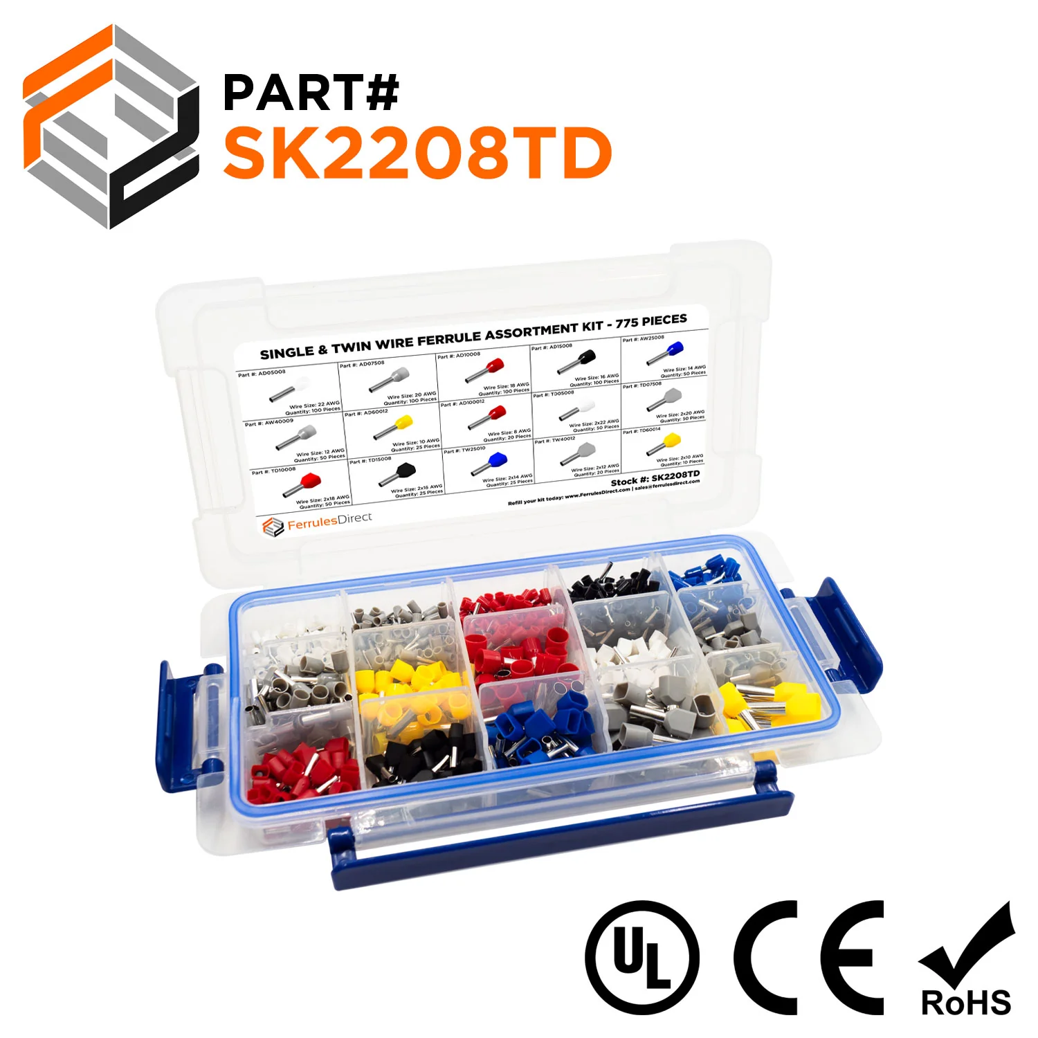 SK2208TD - 22-08 AWG Single & Twin Wire Ferrule Starter Kit, 775 Pieces, Series D, 1 Kit