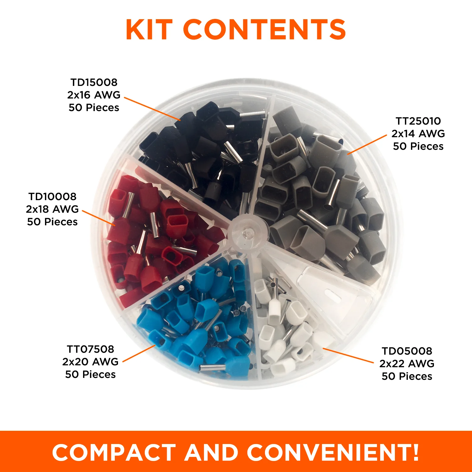 SK2214TT - 22 to 14 AWG Insulated Twin Wire Ferrules Mini Kit, 250 Pieces, Series T, 1 Kit - Image 2