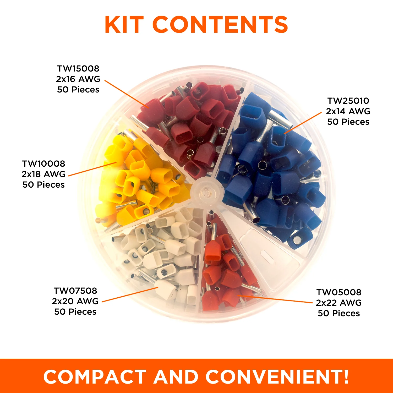 SK2214TW - 22 to 14 AWG Insulated Twin Wire Ferrules Mini Kit, 250 Pieces, Series W, 1 Kit - Image 2