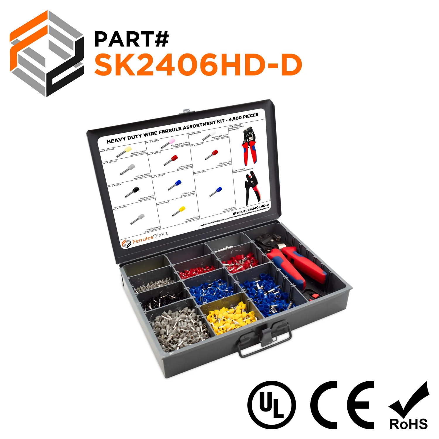 SK2406HD-D - 24 to 6 AWG Insulated Ferrules Assortment Kit, 4500 Pieces, Heavy Duty, Series D, 1 Kit