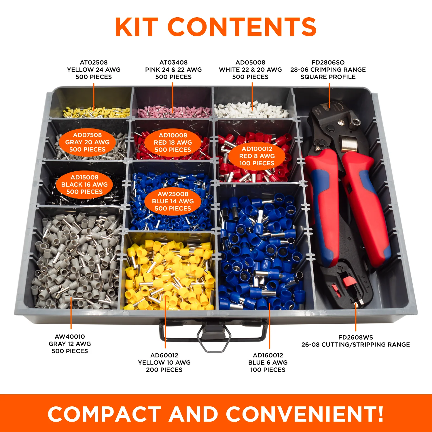 SK2406HD-D - 24 to 6 AWG Insulated Ferrules Assortment Kit, 4500 Pieces, Heavy Duty, Series D, 1 Kit - Image 2