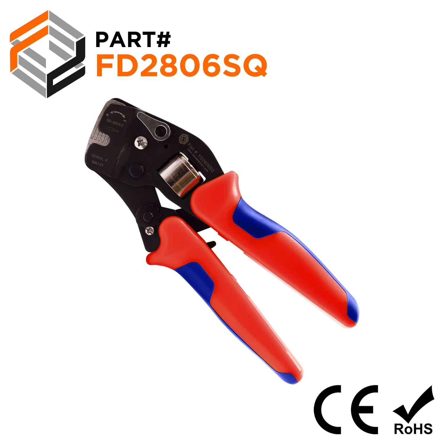 FD2806SQ - 28 to 6 AWG Wire Ferrules Crimping Tool, Self Adjusting, Frontal Load, Square Profile, 1 Piece