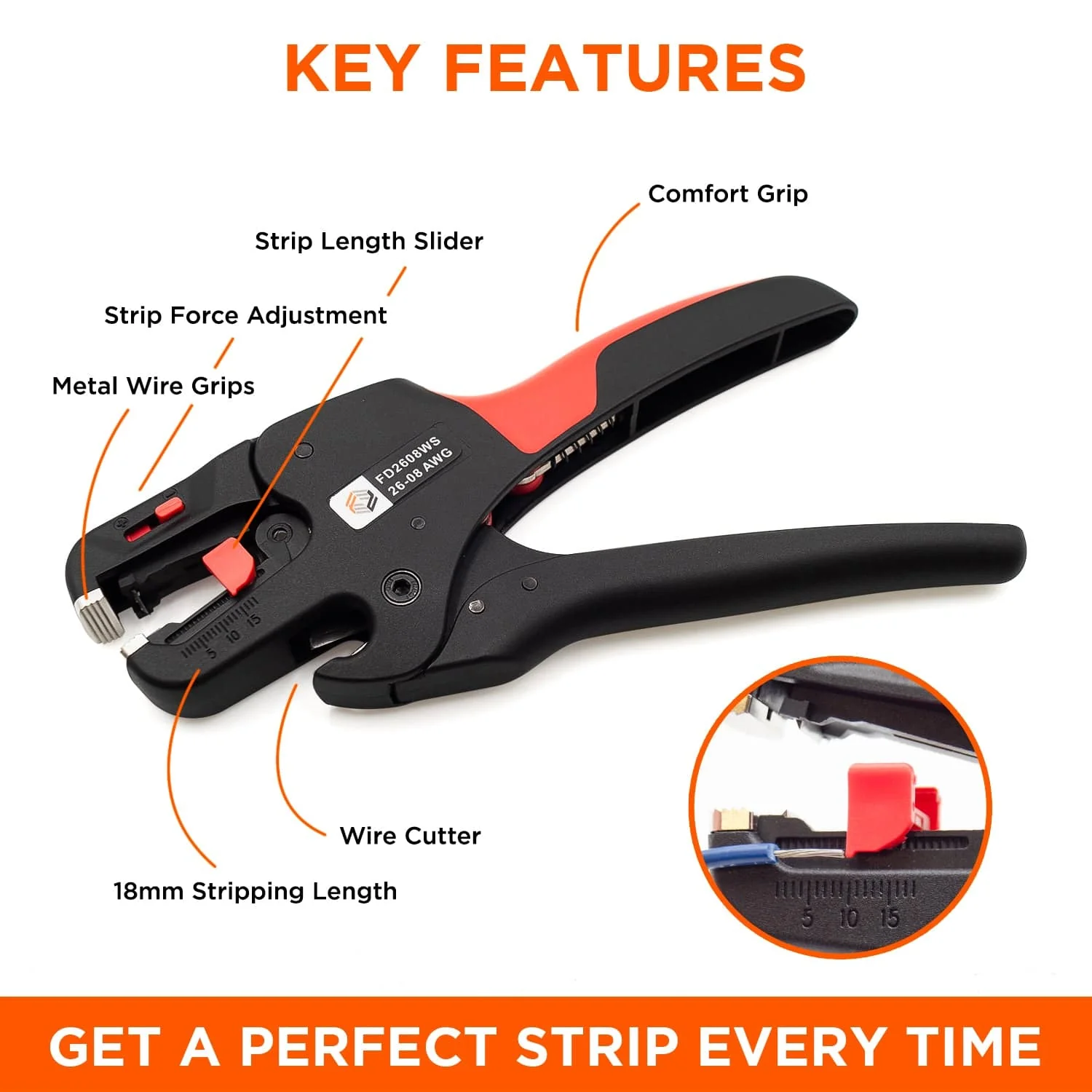 FD2608WS - 2-in-1 Wire Cutting and Wire Stripping Tool - Image 2