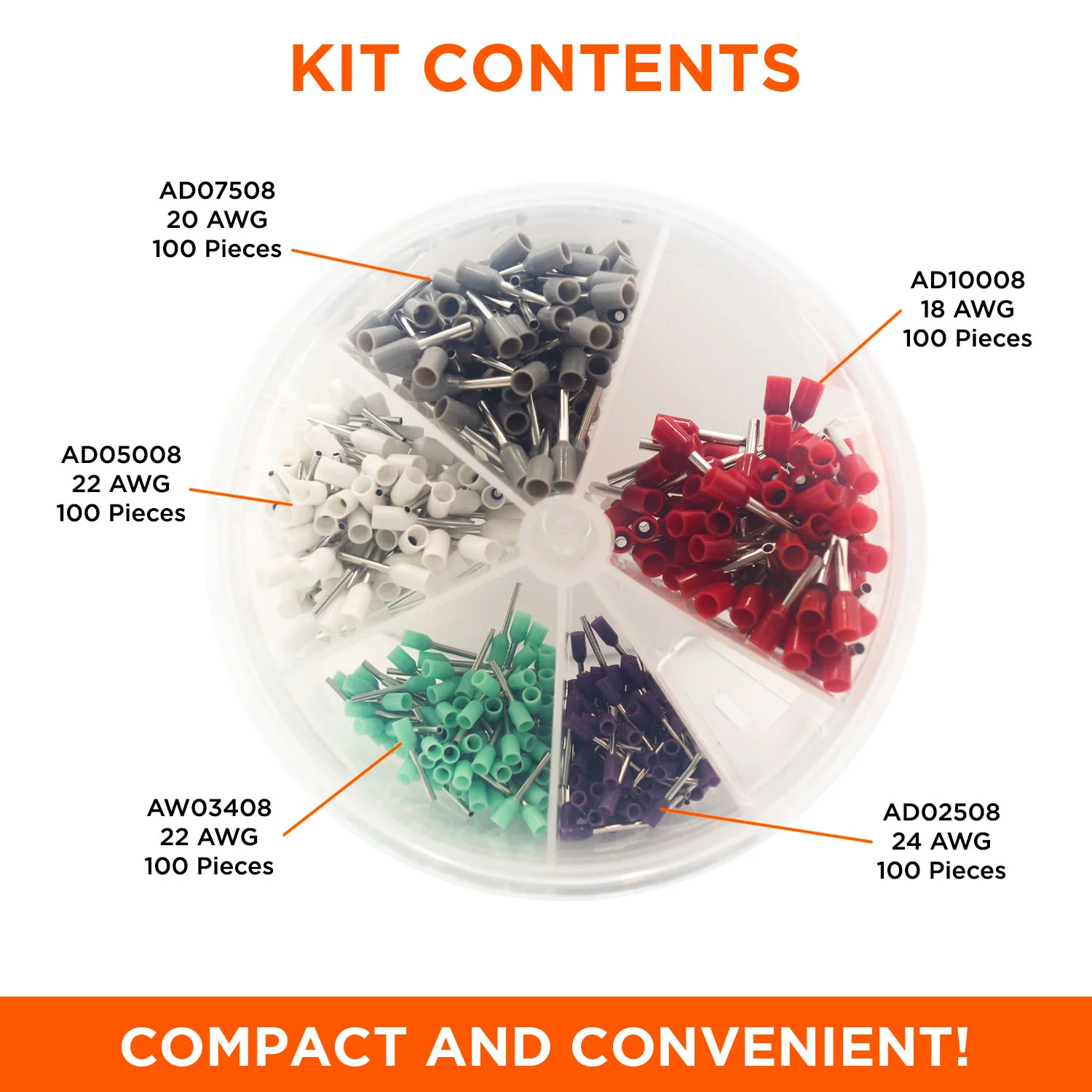 SK2418D - 24 to 18 AWG Single Insulated Wire Ferrules Mini Kit, 500 Pieces, Series D, 1 Kit - Image 2