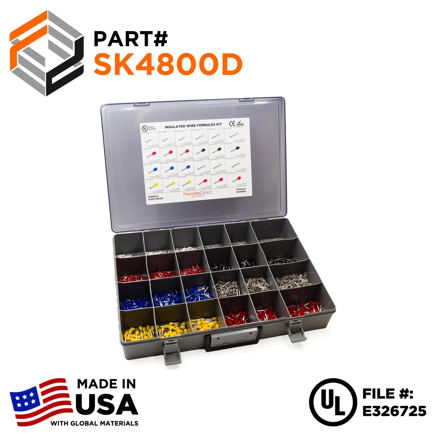 SK4800D - 22 to 8 AWG Assorted Wire Ferrules Kit, 4,800 Pieces, Series D, 1 Kit