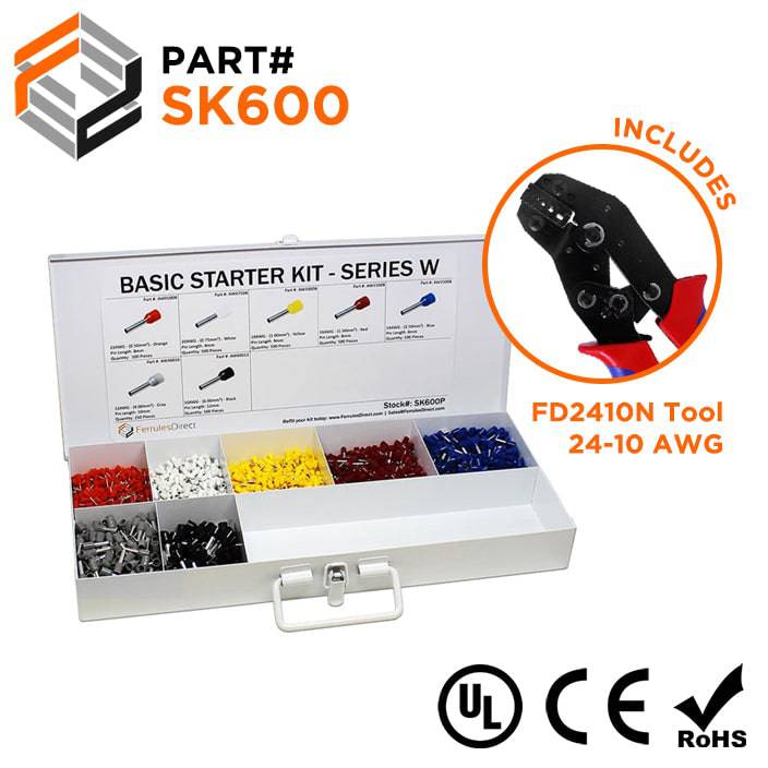 SK600 - 22 to 10 AWG Basic Wire Ferrules Kit + FD2410N Tool, 2,850 Pieces, Series W, 1 Kit