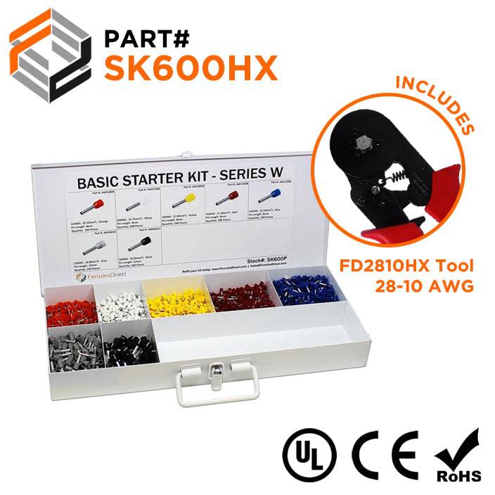 SK600HX - 22 to 10 AWG Basic Wire Ferrules Kit + FD2810HX Tool, 2,850 Pieces, Series W, 1 Kit