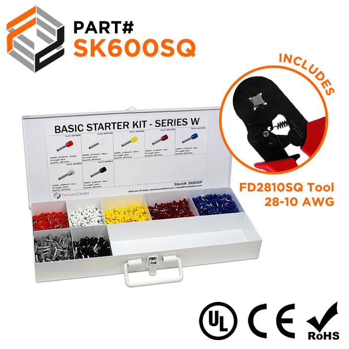 SK600SQ - 22 to 10 AWG Basic Wire Ferrules Kit + FD2810SQ Tool, 2,850 Pieces, Series W, 1 Kit