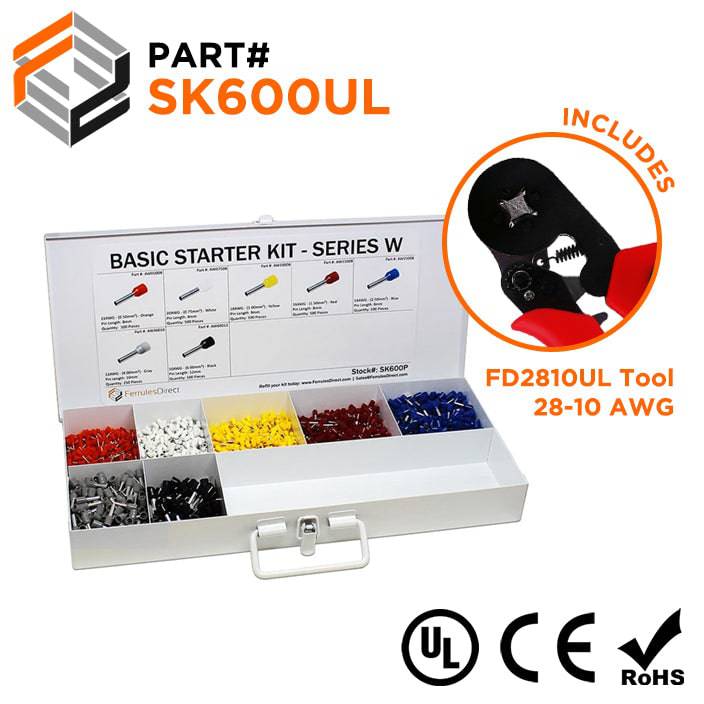 SK600UL - 22 to 10 AWG Basic Wire Ferrules Kit + FD2810UL Tool, 2,850 Pieces, Series W, 1 Kit