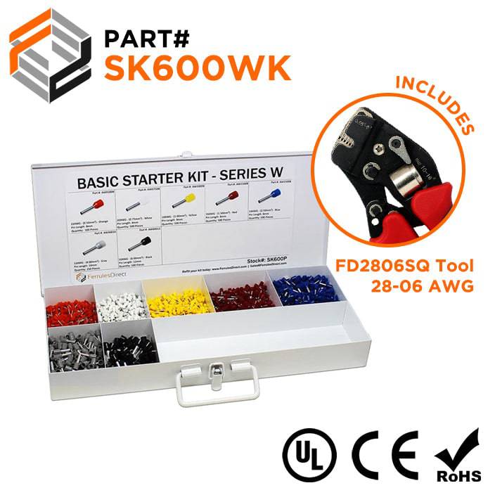 SK600WK - 22 to 10 AWG Basic Wire Ferrules Kit + FD2806SQ Tool, 2,850 Pieces, Series W, 1 Kit