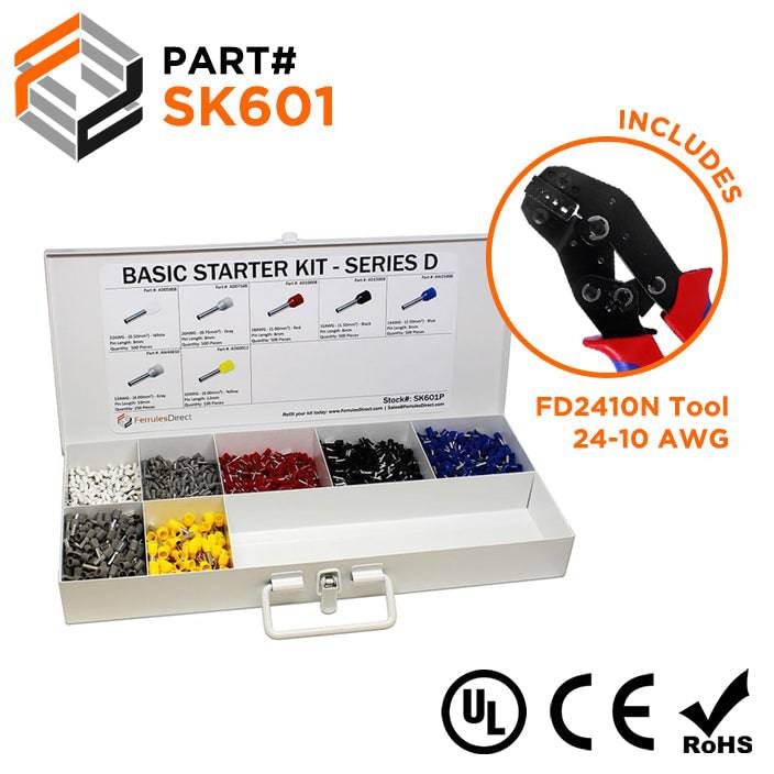SK601 - 22 to 10 AWG Basic Wire Ferrules Kit + FD2410N Tool, 2,850 Pieces, Series D, 1 Kit