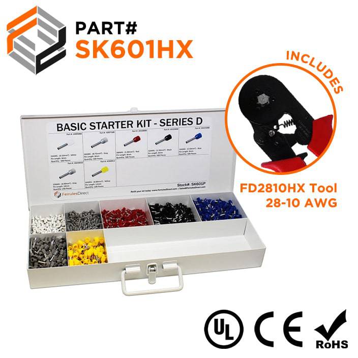 SK601HX - 22 to 10 AWG Basic Wire Ferrules Kit + FD2810HX Tool, 2,850 Pieces, Series D, 1 Kit